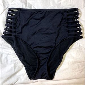 High waisted black bikini bottom with cutouts